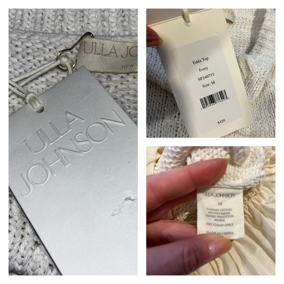 ULLA JOHNSON Edda top cream white medium knit sweater sleeveless blouse peplum - Picture 13 of 13